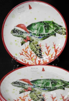 2 Bella Lux Christmas Sea Turtle  Melamine 9" Salad Luncheon Plates NEW - Image 1 of 4