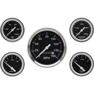 Speedway Complete Black 5 Gauge Set w/ Speedo, Volt, Fuel Temp & Oil Pressure - Picture 1 of 13