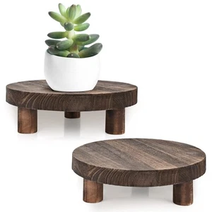 2pcs Wooden Stool Display Stand, 8.46IN Round Plant Stand Wood-Flower Pot Sup... - Picture 1 of 6
