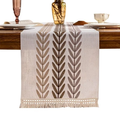 Embroidery Wheat Leaf Nightstand Table Runner Rustic Farmhouse Dining Room Decor - Image 1 of 4