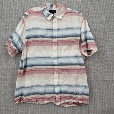 Camisa abotonada manga corta XL a rayas de lujo para hombre Club Room de lino Foto 1 de 4