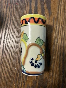 Mexikanische Keramik zylindrische Vase signiert Q mit Äpfeln Blumen Vintage 4er Set - Bild 1 von 6