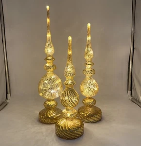 (3) Valerie Parr Hill Illuminated Lighted Gold Finial Set 16" 13" 11” Christmas - Picture 1 of 7