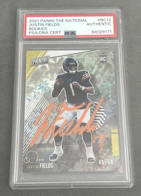 2021 Panini The National Justin Fields Rookies RC14 /50 PSA Authentic Autograph - Image 1 of 2