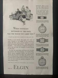 Vintage 1928 Elgin Watch When Tonneaus Buttoned Up Ad Advertisement - Picture 1 of 2