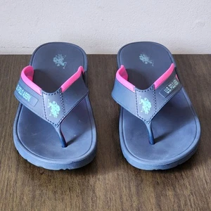 Ladies U.S. POLO ASSN. Slip On Sandals Rubber Flip Flops Size SM-7/8 BLUE & PINK - Picture 1 of 16