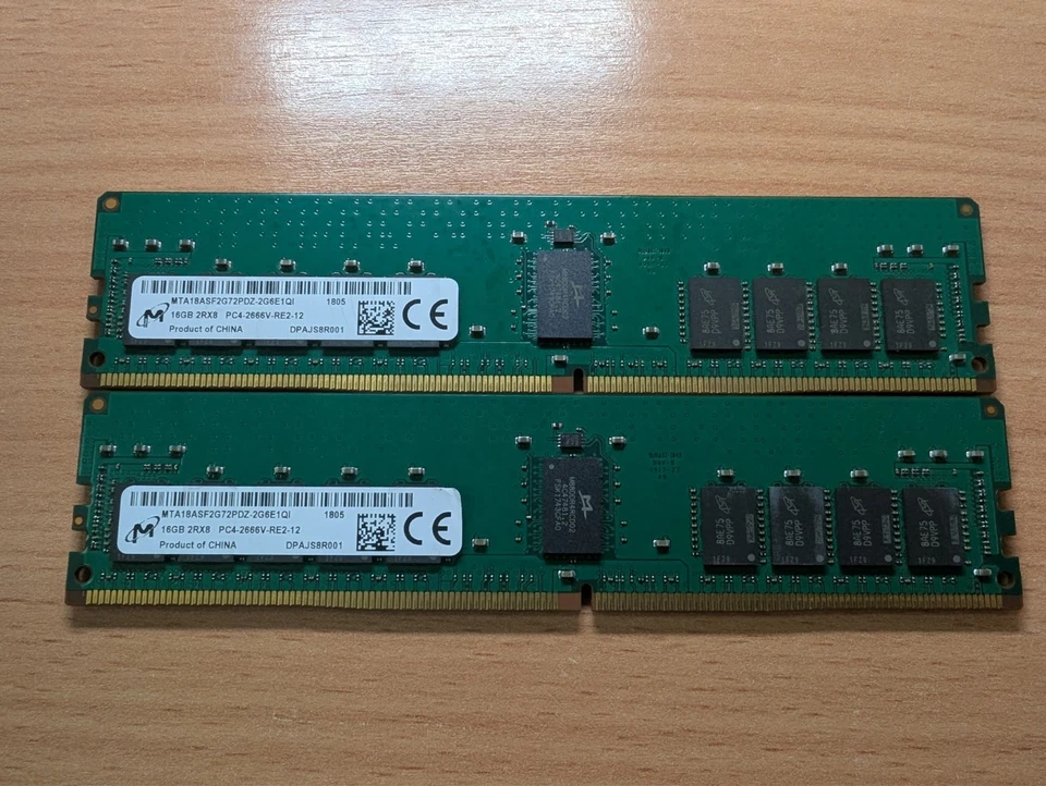 32GB (2x16GB) kit DDR4-2666 Micron MTA18ASF2G72PDZ-2G6E1QI ECC RDIMM 288-pin - Image 1 of 1