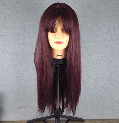 假发葡萄酒红色直手镯专业品质合成逼真风格 — 第 1/4 张图片