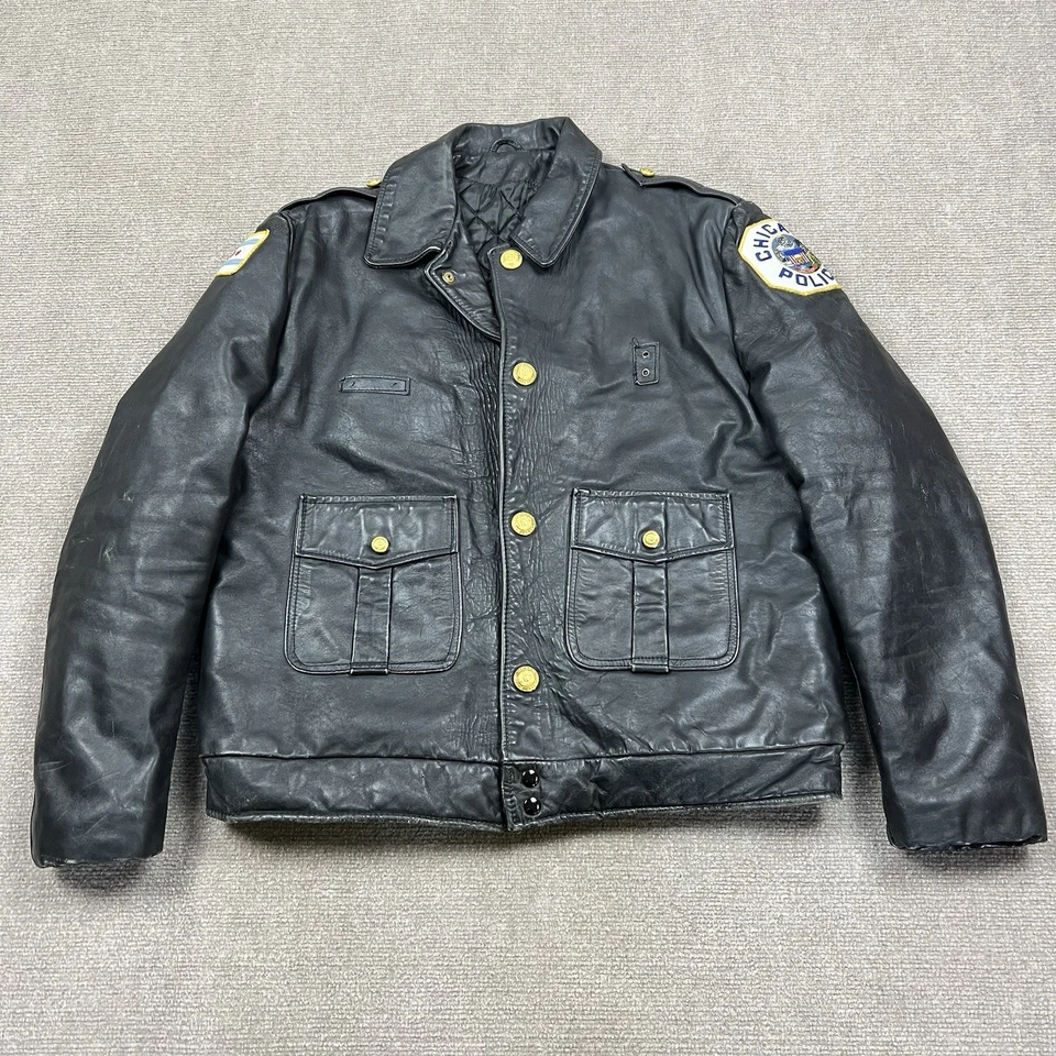 Vintage 80s Chicago Police Department Leather Jacket Mens 44L Cook County Cop - Image 1 of 4