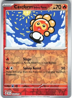 Castform Sunny Form - 020/191 Pokemon SV08: Surging Sparks Reverse Holo Common N - Image 1 of 2