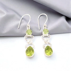 Peridot Gemstone 925 Sterling Silver Ethnic Jewelry Earrings Gift For Girlfriend - Picture 1 of 8