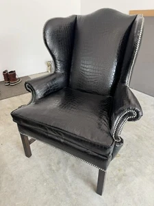 Ralph Lauren Home Devonshire Wing Chair RLU39200 Duke Crocodile Black L1158-50 - Picture 1 of 5