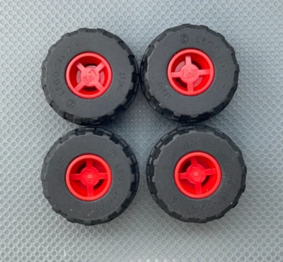 New LEGO Red Wheels 11mm x 12mm & 24 x 12 R Balloon Tires (x4) 56890/6014b - Image 1 of 4
