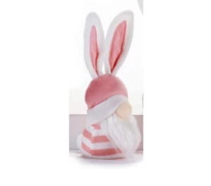 8" LED Lighted Spring Easter Plush Gnome With Pink Hat and Bunny Ears - Picture 1 of 1