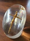 Vintage Creed Paperweight Clear Resin Gold Crucifix