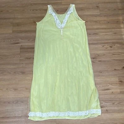 Maxi Vestido Camisón Vintage Para Mujer XLarge Amarillo Mantequilla Encaje Intamintes Años 50 Foto 1 de 4