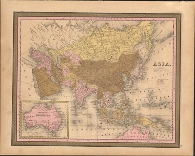 1849 Asia & Australia by Mitchell antique map ~ 17.4" x 13.8" hand colored - Image 1 of 4