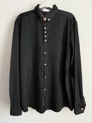 Camisa de vestir T/S Tribal Studios para hombre XL negra satinada manga larga abotonada nueva con etiquetas Foto 1 de 4