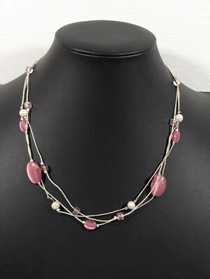 Collar Boho Western Rosa Vidrio Ojo de Gato Imitación Perla Estación Multi Cadena Foto 1 de 4