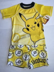 NWT Boys Pokémon Swimwear 4 Pikachu Yellow Shirt Short Pokeball Swimsuit Set $40 - Picture 1 of 9