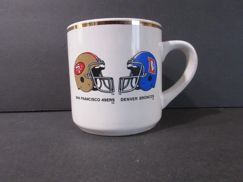 1990 SUPER BOWL XXIV SAN FRANCISCO 49ERS & DENVER BRONCOS COFFEE SOUVENIR MUG Cover