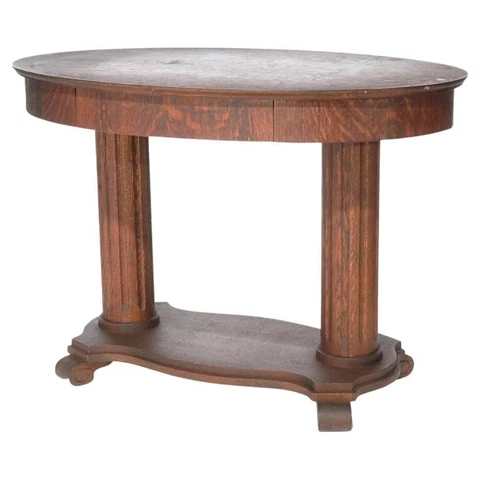 Antique Arts & Crafts Oval Oak Library Table circa 1910 Cover