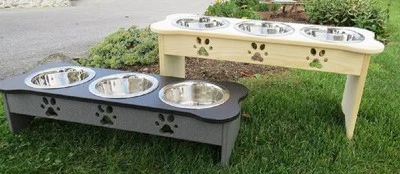 SAVING SHEPHERD 8¾"h ELEVATED TRIPLE DISH DOG FEEDER ~ Custom Color Combinations - Amish USA