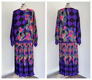 Diane Freis Womens Skirt Set Size Large Vintage Colorful Two Piece Top & Skirt - Picture 1 of 10