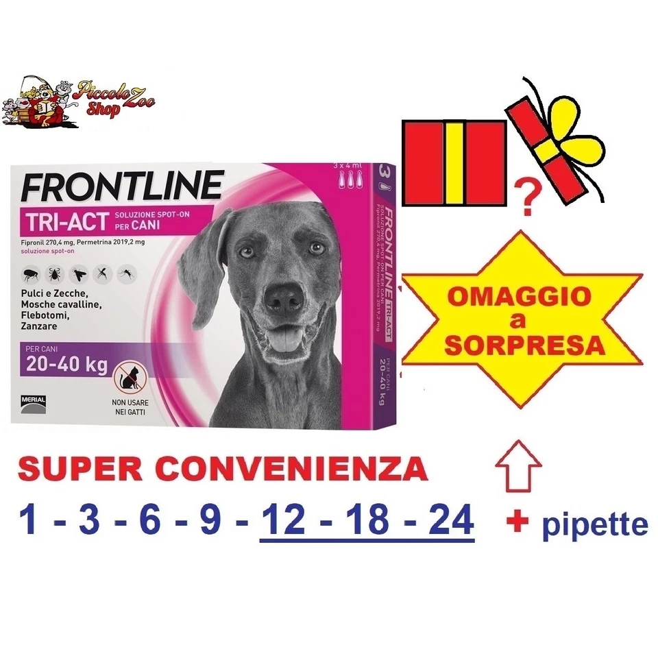 Frontline TRI-ACT 20-40 kg 1- 3- 6- 9- 12- 18- 24 pipette antiparassitario cane - Immagine 1 di 1