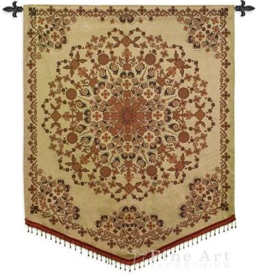 India Tapiz Dorado Cuentas Borde Festoneado Tapiz Adornado Colgante de Pared 53"x42" Foto 1 de 4