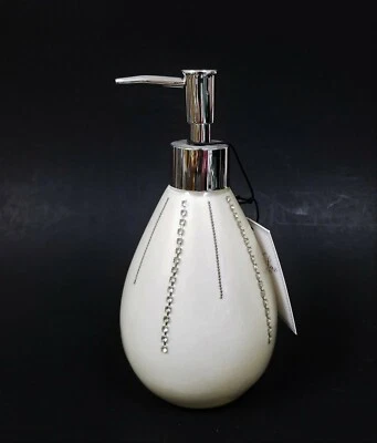 DISPENSADOR DE JABÓN EN FORMA DE PERA + CRISTALES INCRUSTADOS ACRÍLICO BLANCO ROTO PLATA BELLA LUX Foto 1 de 4