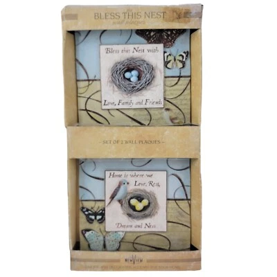 Bless This Nest & Dream Wall Plaques x 2 Bird Lovers Nest Butterflies 5.5" Home - Image 1 of 4