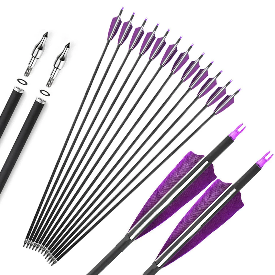 12 piezas flechas de carbono de 28"/30"/32" SP500 caza para arco recurvo compuesto Foto 1 de 4