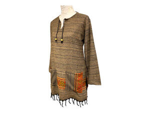 TUNIC JUMPER PULLOVER SWEATER Boho hippy GOLD BROWN winter tassel top 8 10 12 14