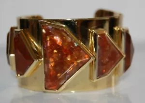 ELEGANT JEWELMINT COUTURE FAUX AMBER MODERN STYLE GOLDEN STATEMENT CUFF BRACELET - Picture 1 of 11