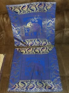 2 NEW BLUE GOLD & PURPLE SILK ELEPHANT PILLOW COVER BROCADE SOFA THROW 16 x 16 - Picture 1 of 9