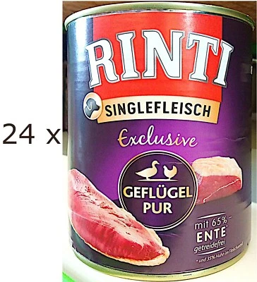 (EUR 5,12 / kg)     Rinti Singlefleisch Exclusive Geflügel pur: 24 Dosen x 800 g - Bild 1 von 3