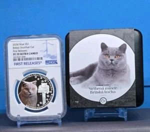 2024 NIUE $1 BRITISH SHORTHAIR CAT - COLORIZED - NGC PF70 FR UC 999 SILVER COIN - Picture 1 of 12