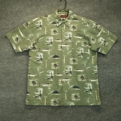 Camisa Wolverine Hombres Grande L Verde Estampado de Peces Bolsillo con Botones Estampado Marlín Foto 1 de 4