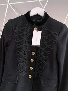 A370 ZARA BLAZER BLACK MILITARY VELVET TOGGLES COAT JACKET SMALL - S - Picture 1 of 20