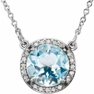Collar de topacio azul cielo natural de 6 mm y diamante natural de 16" platino y 0,04 CTW - Imagen 1 de 2