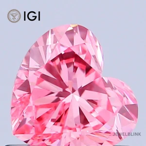 IGI Certified 0.63 Carat Fancy Vivid Pink VVS2 Heart Shape CVD Lab Grown Diamond - Picture 1 of 19
