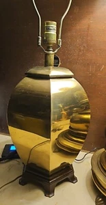 Vintage Ethan Allen Asian Urn Faux Wood Base BRASS TABLE LAMP 27x9" - Picture 1 of 15