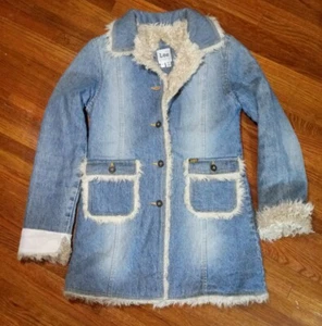 Y2K Lee Outerwear Denim Jacket Coat Faux Fur Lined Teens Large sherpa levis xs s - Picture 1 of 7