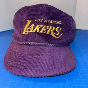 Vintage Purple Corduroy LOS ANGELES LAKERS Hat NBA Made By Amapro No Rips/Tears - Picture 1 of 6