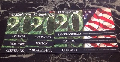 Set Of 2008 $2 Single Note 9 Districts with Series 2003 From BEP - Image 1 of 4
