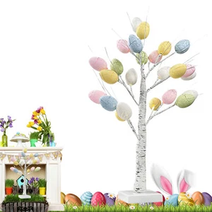 Festive Easter Decorations 17.7 Inch Pre-Lit White Birch Tree with Eggs Easter - Picture 1 of 10