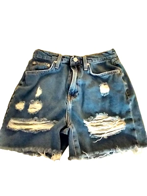 Shorts jeans feminino Forever 21 tamanho 26 azul cintura alta cortes desgastados #39 - Imagem 1 de 3