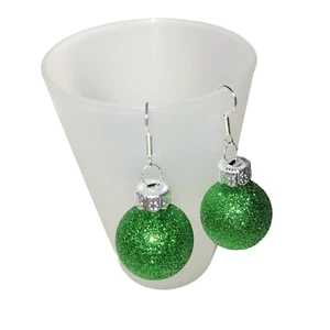 Grün Glitzer Glaskugel Weihnachtsschmuck Urlaub Ohrringe 2" hypoallergen - Bild 1 von 2