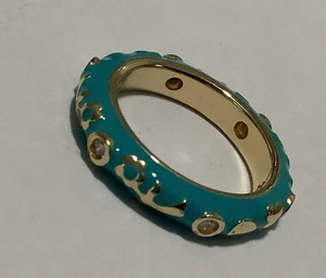 Lauren G Adams Aqua Enamel & Clear Cz’s , Gold Plated (112) Size 7 - Picture 1 of 2